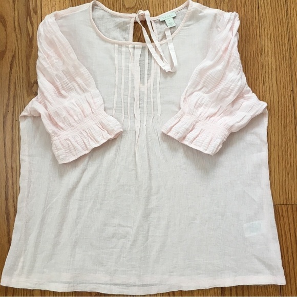 Hinge soft pink Crinkle Gauze short sleeves semi sheer blouse Top - Picture 10 of 14
